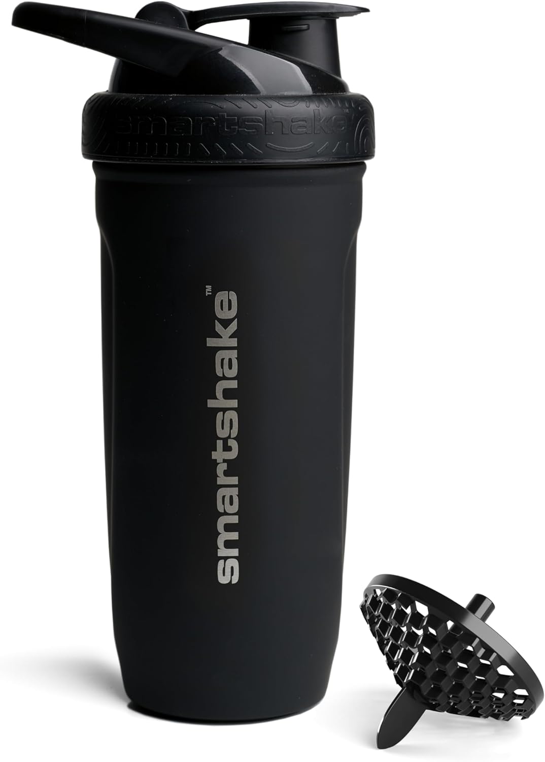 900ml Stainless Steel Smartshake Reforce Protein Shaker Bottle - Leakproof Lid, BPA Free, 30oz, Black Color