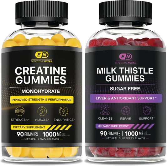 90ct Creatine Monohydrate and Sugar-Free Milk Thistle Gummies: Effective Nutra Supplement Pack