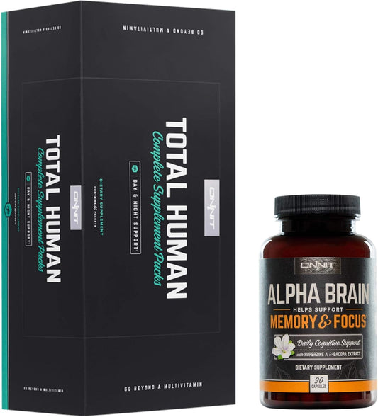 90ct ONNIT Total Human + Alpha Brain Stack - Ultimate Nootropic Supplement Package