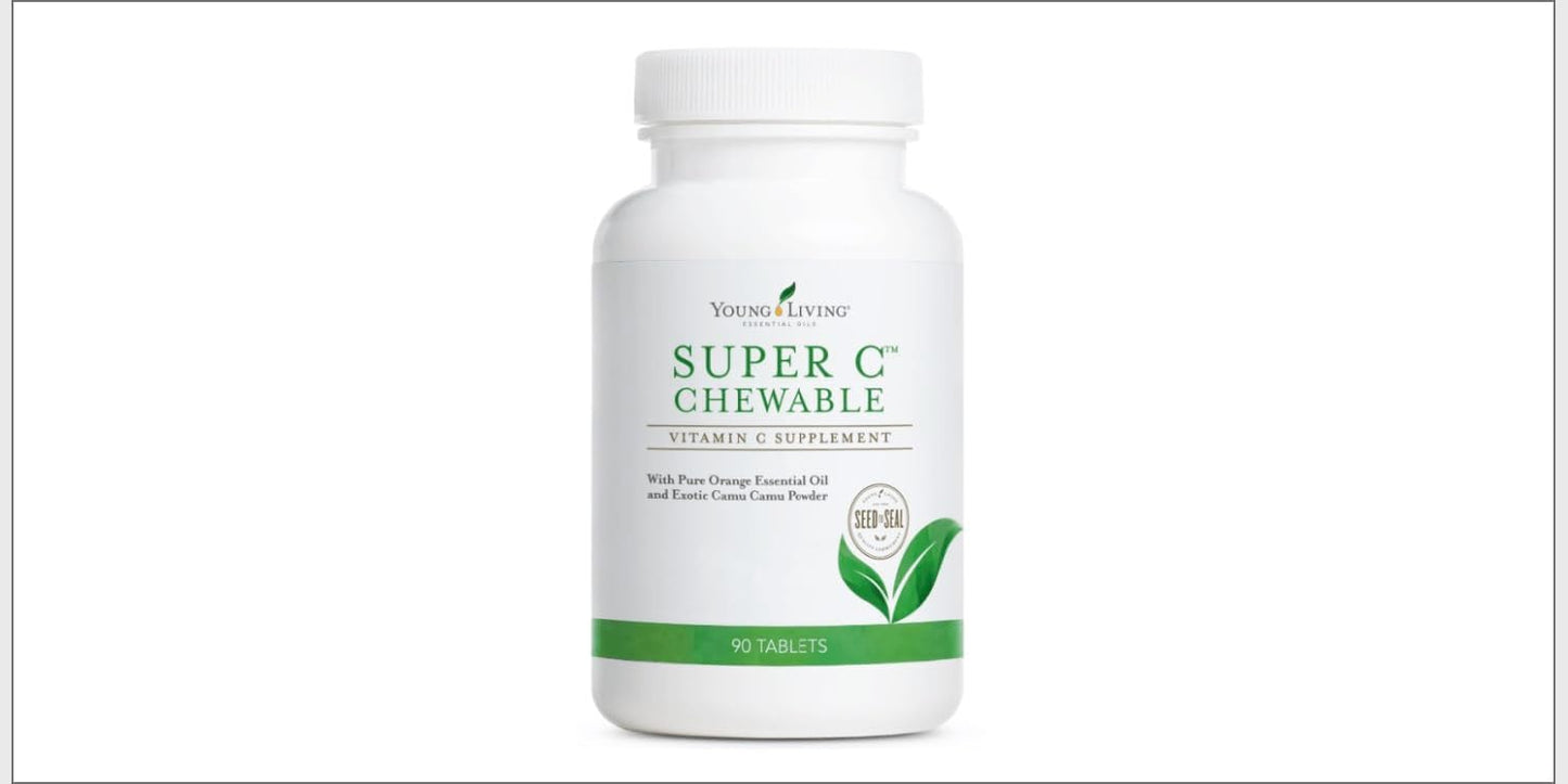 90ct Young Living Super C Chewable Tablets - Vitamin C Supplement with Camu Camu, Acerola, Cherry, Rose Hip Fruit Powder, and Orange Essential Oil