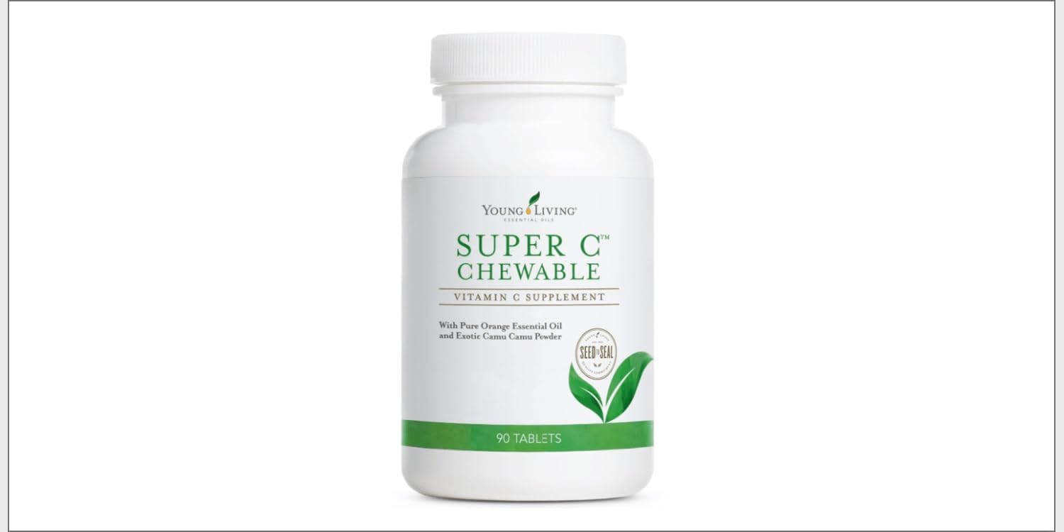 90ct Young Living Super C Chewable Tablets - Vitamin C Supplement with Camu Camu, Acerola, Cherry, Rose Hip Fruit Powder, and Orange Essential Oil