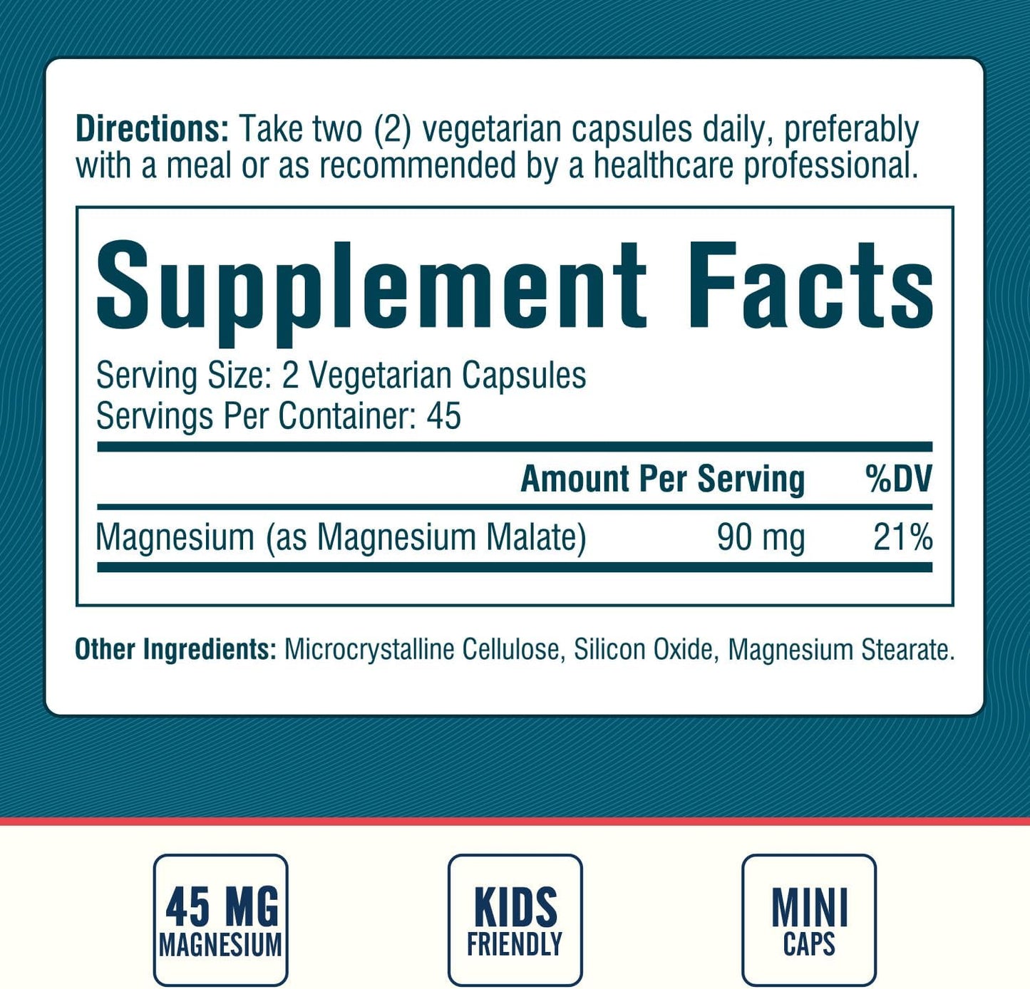 90mg Nordvida Magnesium Malate Capsules for Adults & Kids, Fully Chelated with Malic Acid for Energy & Muscle Health, Gut Friendly & Easy to Swallow