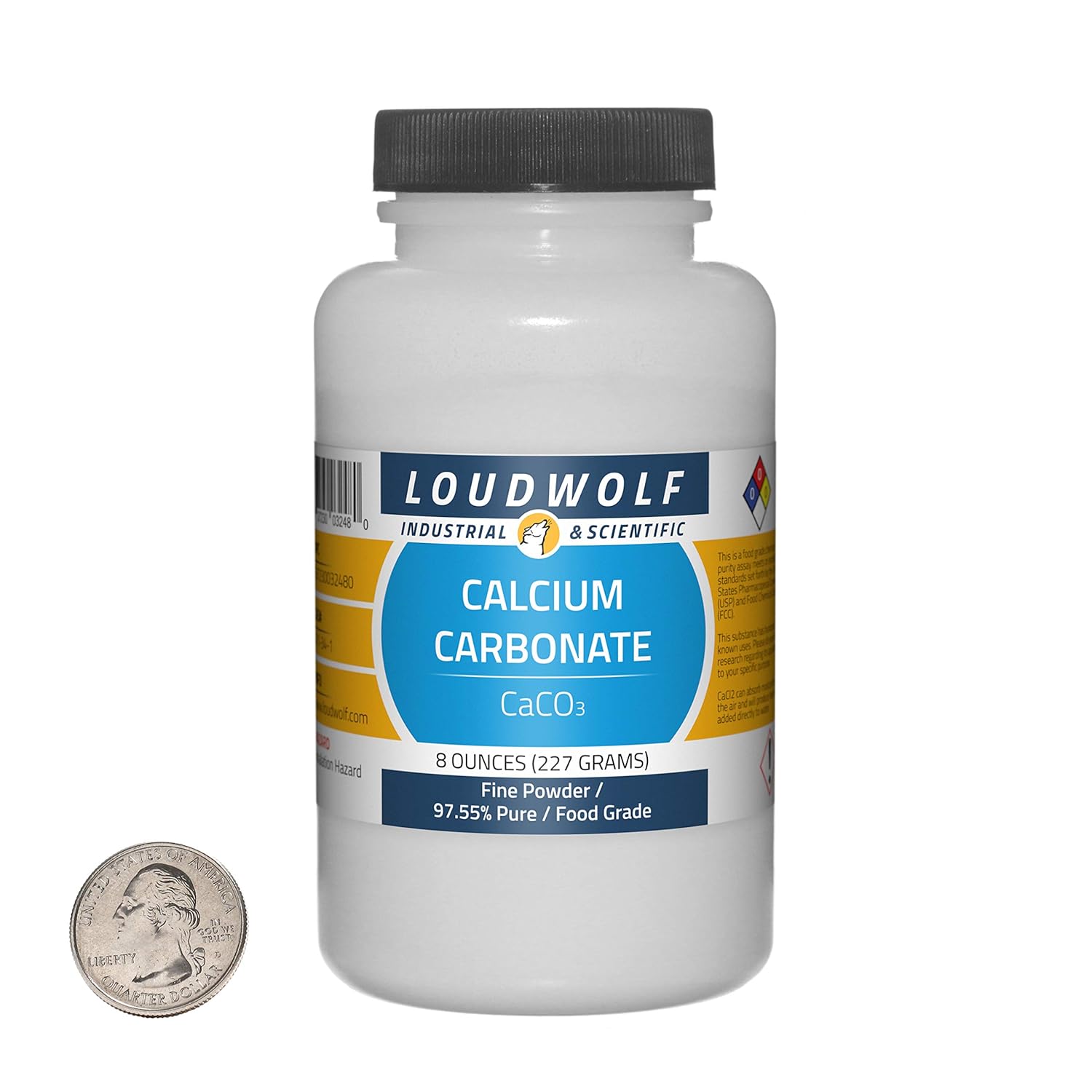 97%+ Pure Food Grade Fine Powder Calcium Carbonate - 8 Ounce Bottle by Loudwolf