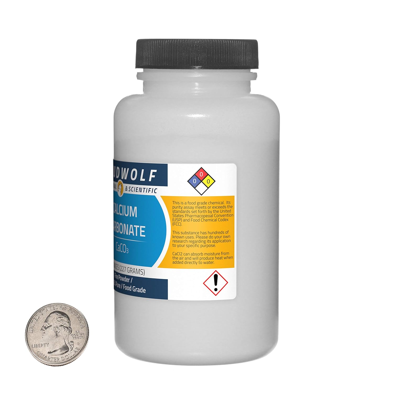 97%+ Pure Food Grade Fine Powder Calcium Carbonate - 8 Ounce Bottle by Loudwolf
