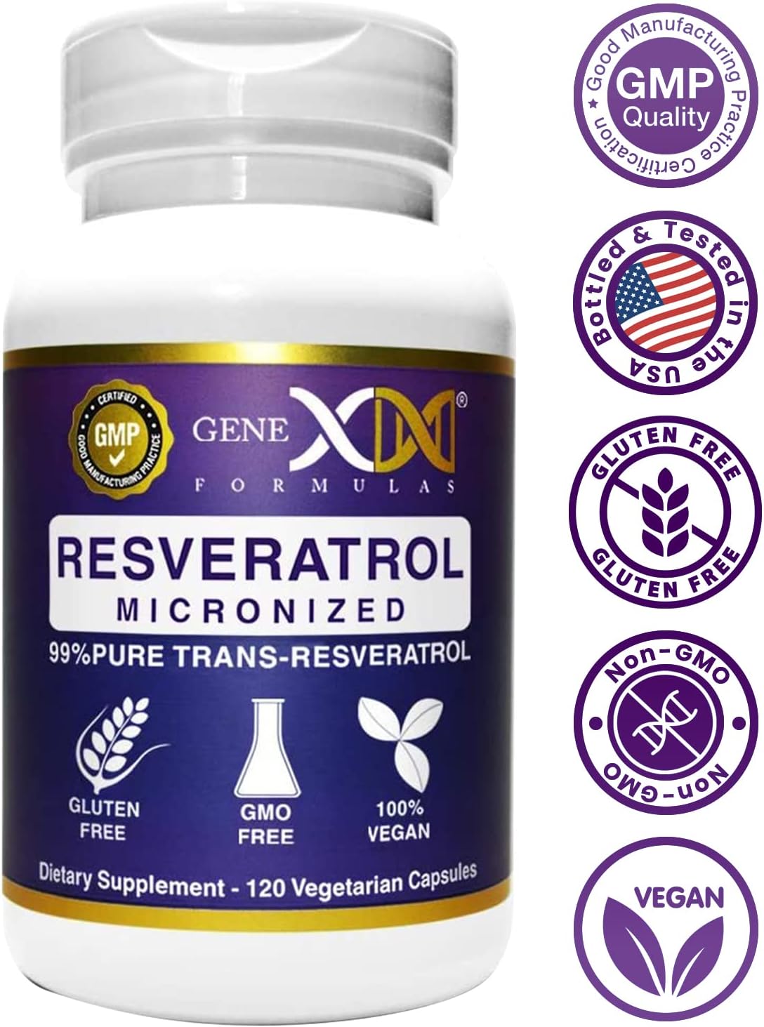 99% Micronized Trans-Resveratrol Capsules with BioPerine for Healthy Aging - 1000mg, 120 Capsules - Organic Pharmaceutical Grade Formula by Genex