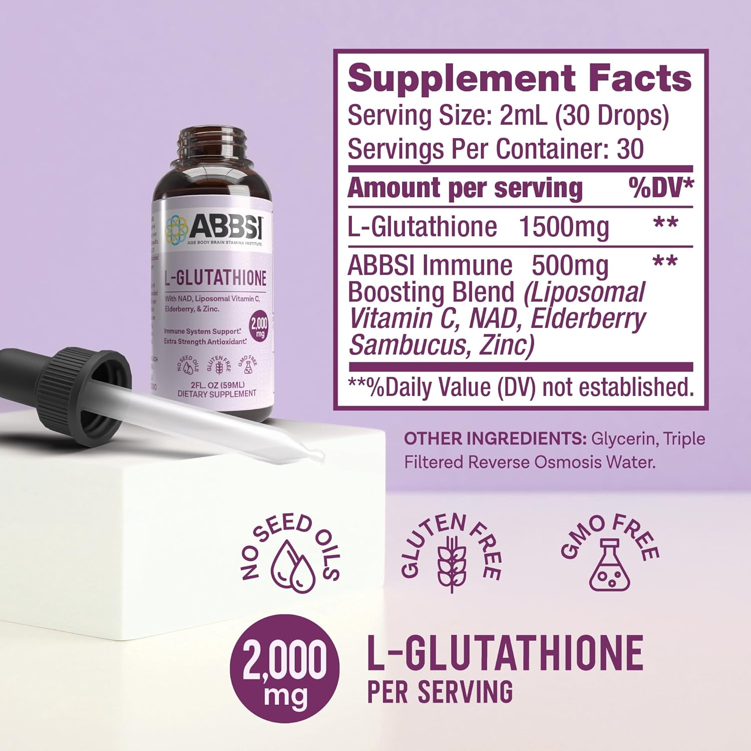 ABBSI Liposomal Glutathione Liquid with NAD & Elderberry - 2000MG - Enhanced Absorption - Powerful Antioxidant - Non-GMO, Vegan, Gluten-Free - 2 fl oz