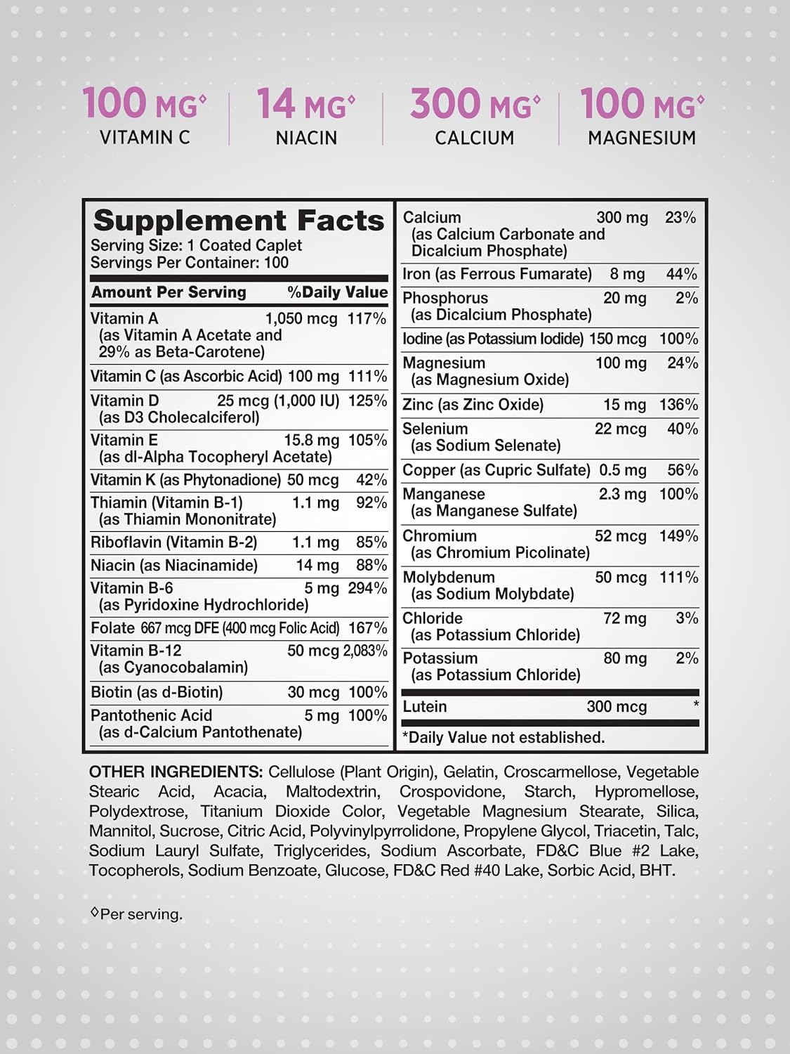 ABC Complete Multivitamin for Women 50+ | 100 Caplets | Non-GMO & Gluten Free Formula