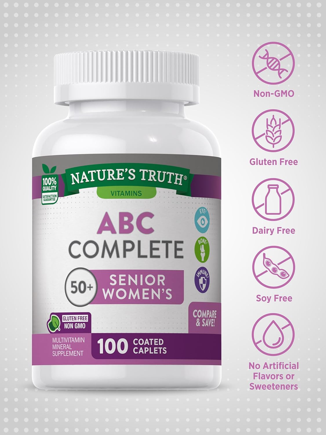ABC Complete Multivitamin for Women 50+ | 100 Caplets | Non-GMO & Gluten Free Formula