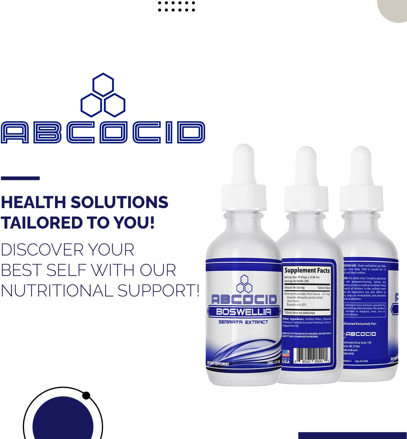 ABCOCID Boswellia Extract Liquid - 417mg, 4oz, 240 Servings - USA Made, Fast Absorption, Non-GMO, GMP Certified, Cruelty-Free