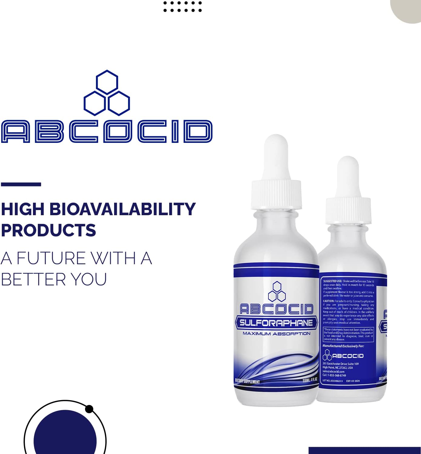 ABCOCID Sulforaphane Liquid Supplement 490mg - 4oz, Made in USA, High Absorption, Non-GMO, GMP Certified, Cruelty-Free