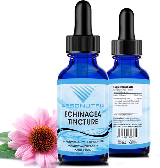 Absonutrix Echinacea Tincture 390mg Advanced Formula Liquid - 4oz, 302 Servings - USA Made, Quick Absorption, Potent Ingredients, Non-GMO - GMP Certified, Cruelty-Free