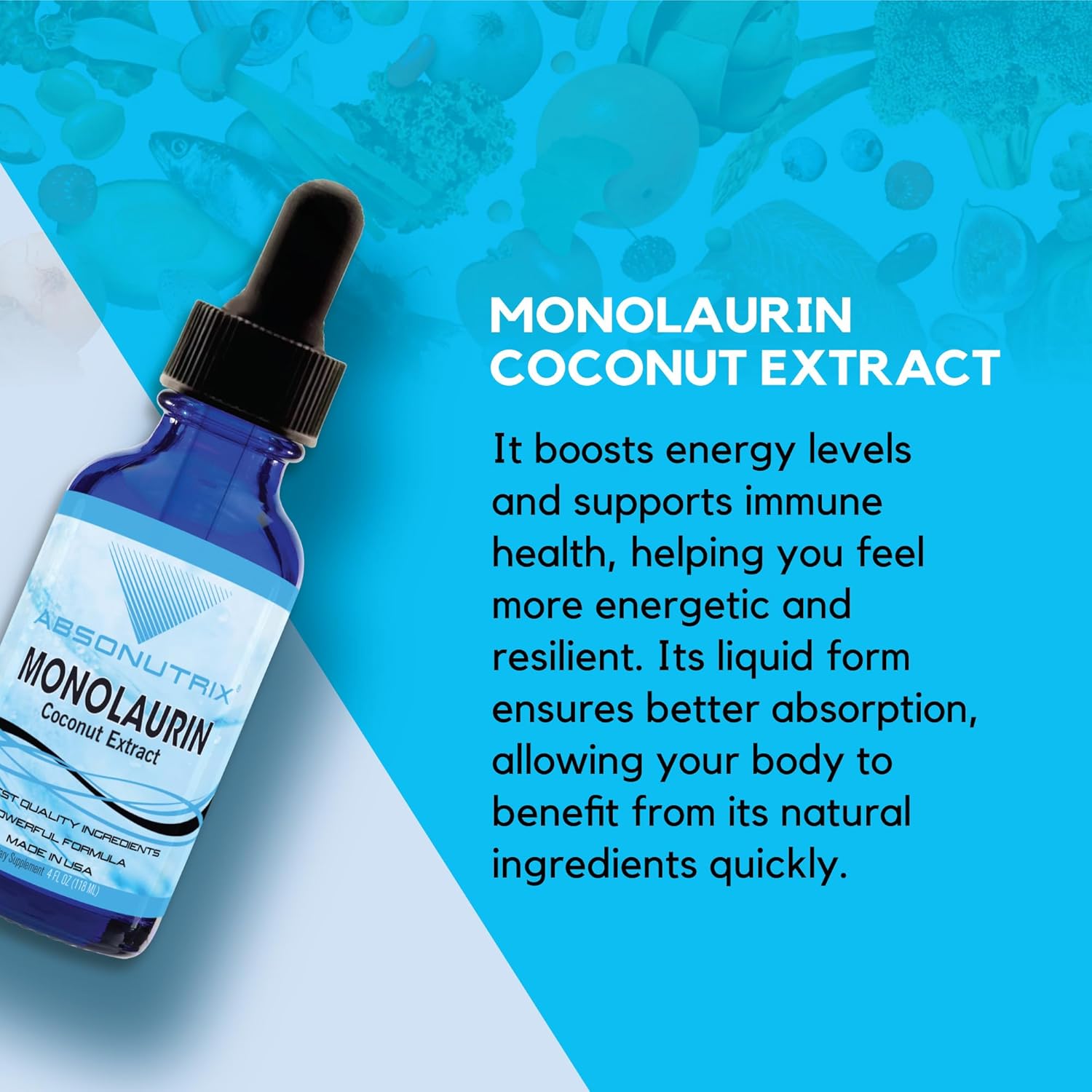 Absonutrix Monolaurin Liquid Extract - 4oz, 830mg, 142 Servings, USA Made, Quick Absorption, Non-GMO, GMP Certified, Cruelty-Free