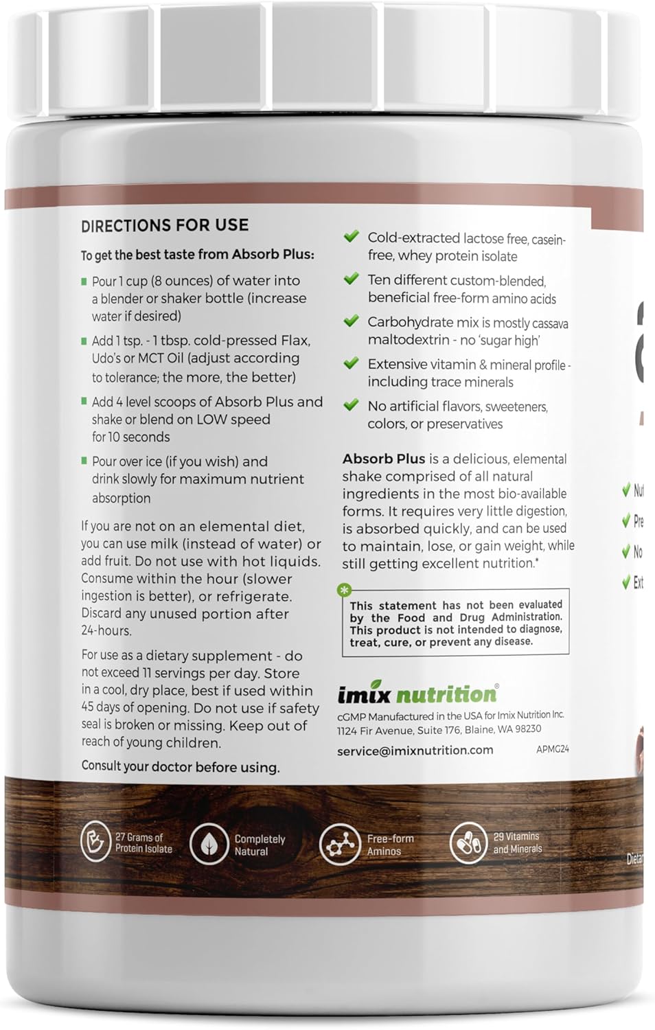 Absorb Plus Isolate Protein - 2.2 Lbs Mocha Grande - Non-GMO, Gluten-Free, Lactose-Free, Casein-Free - Supports Gut Health & Nutrition