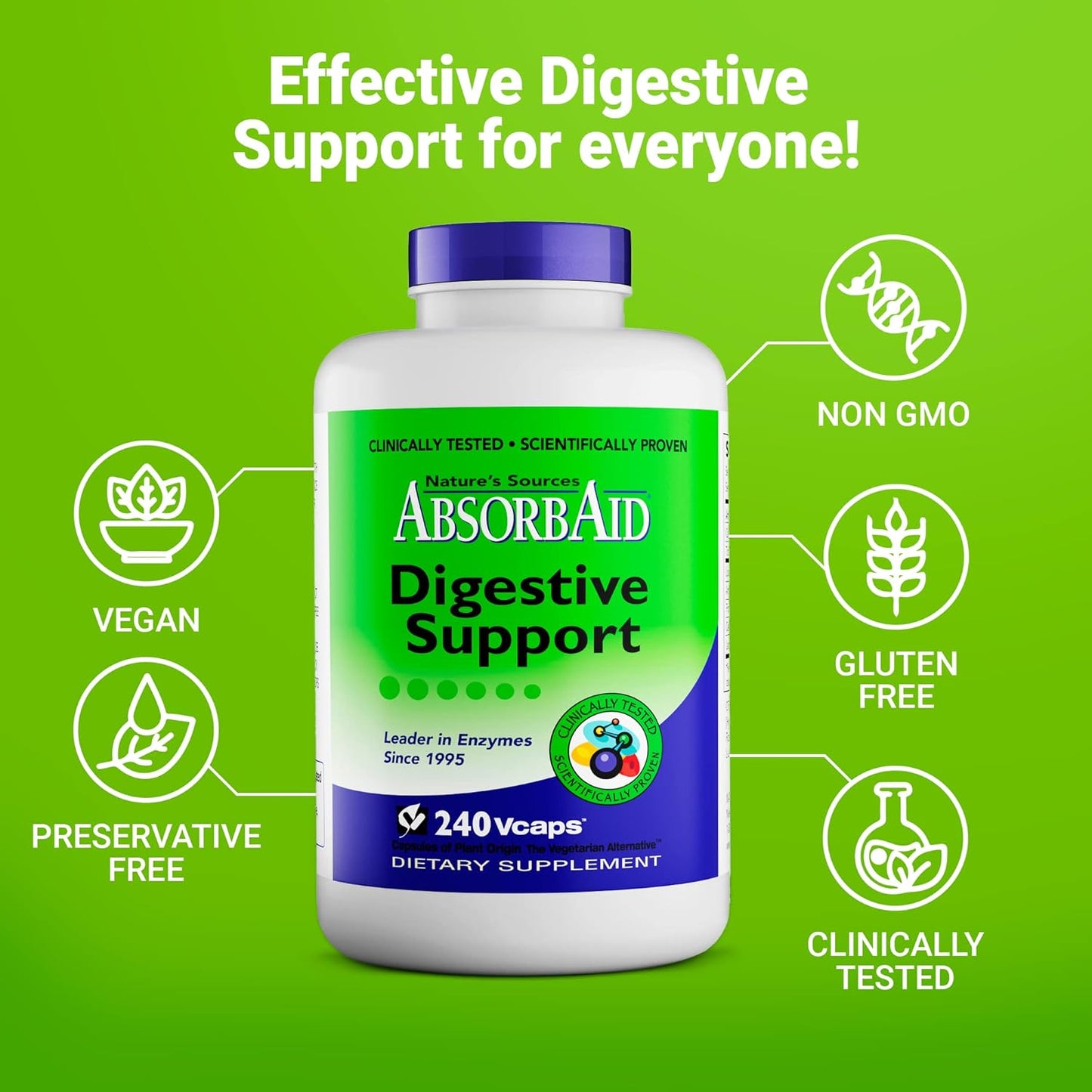 AbsorbAid Digestive Enzymes: 240 vCaps Boost Nutrient Absorption up to 71%