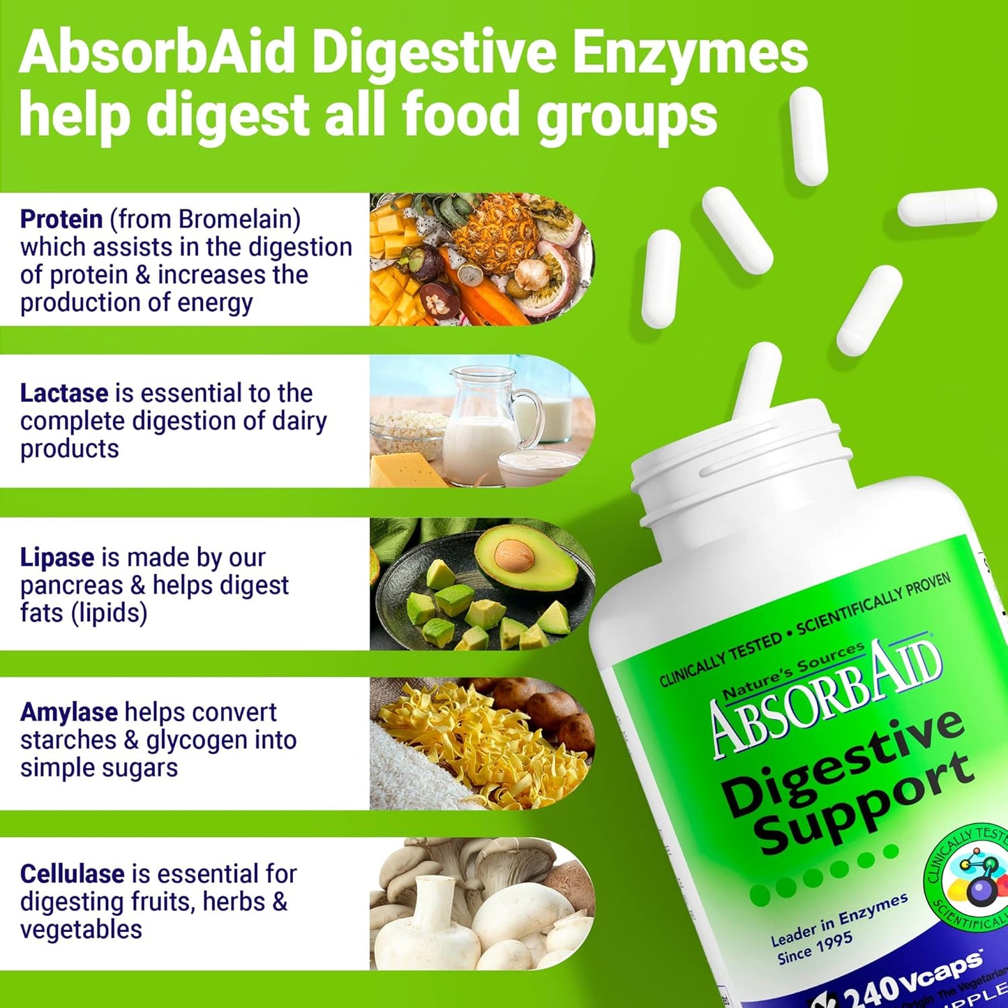 AbsorbAid Digestive Enzymes: 240 vCaps Boost Nutrient Absorption up to 71%