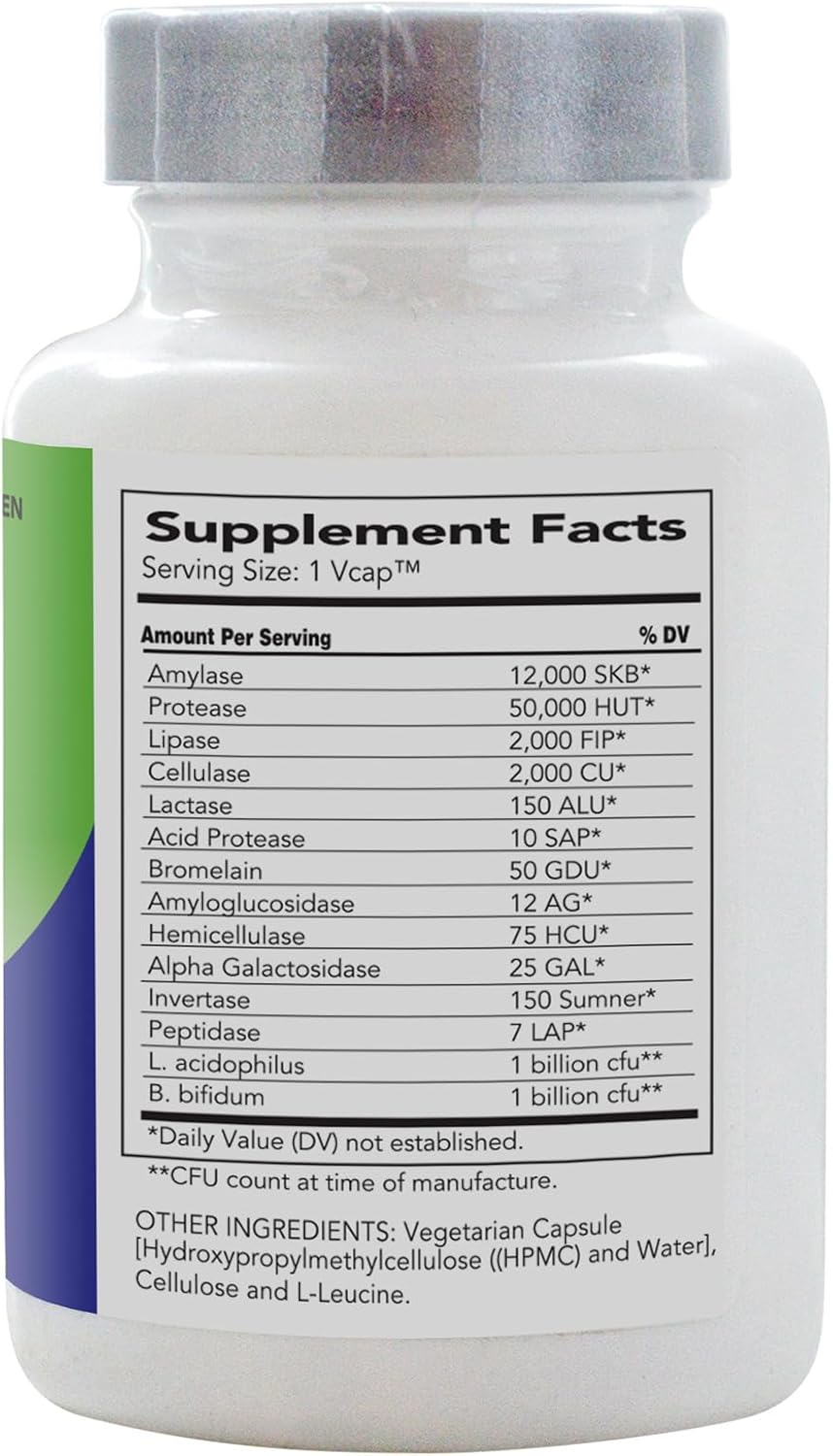 AbsorbAid Platinum Digestive Enzyme Support with 12 Enzymes and 2 Probiotics - 120 vCaps for Maximum Relief