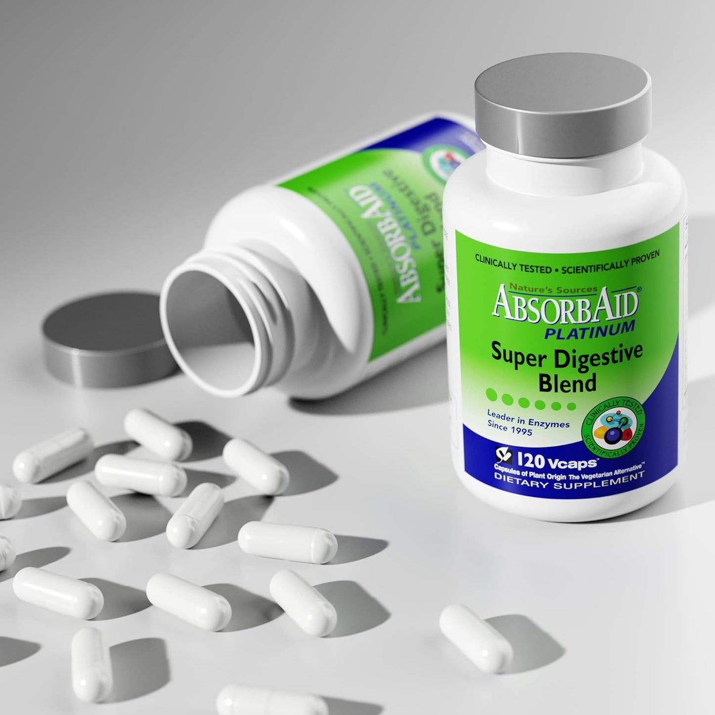 AbsorbAid Platinum Digestive Enzyme Support with 12 Enzymes and 2 Probiotics - 120 vCaps for Maximum Relief