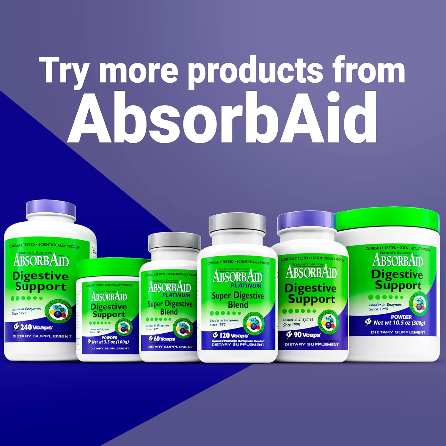 AbsorbAid Platinum Digestive Enzyme Support with 12 Enzymes and 2 Probiotics - 120 vCaps for Maximum Relief