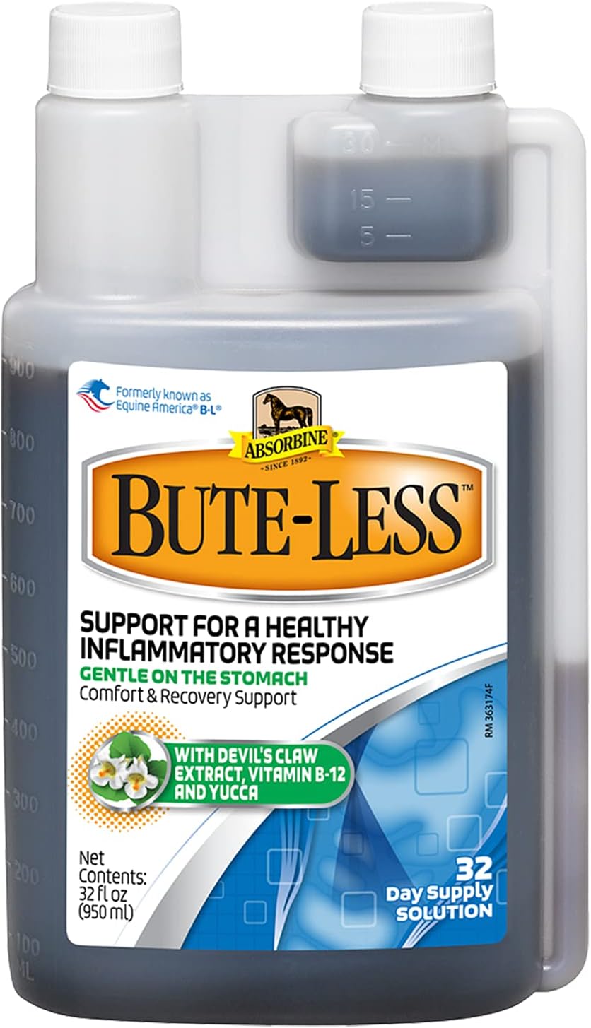 Absorbine Bute-Less Horse Comfort Supplement - Long-Term Recovery Solution with Devil's Claw & Vitamin B-12 - 32oz Size