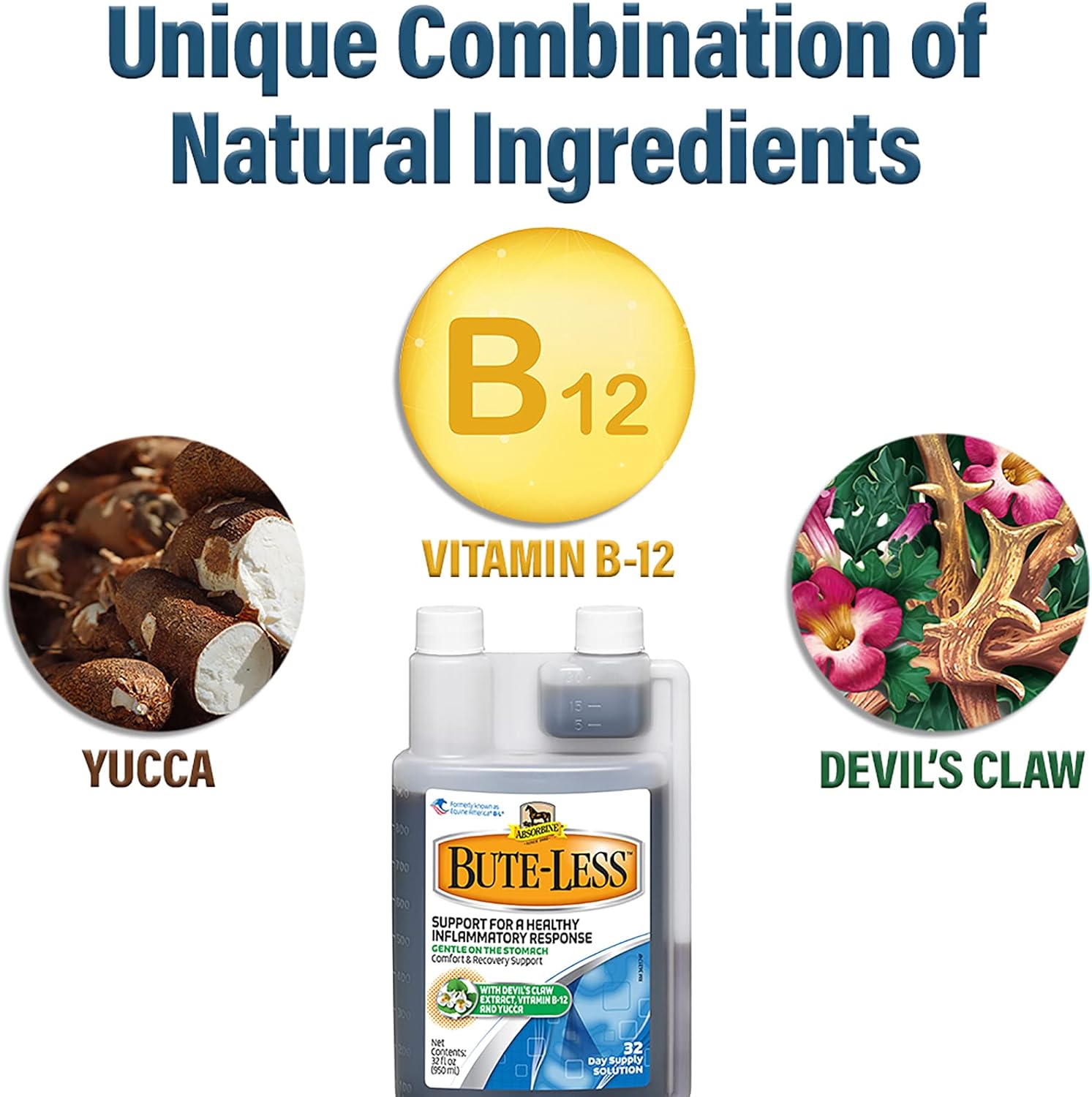 Absorbine Bute-Less Horse Comfort Supplement - Long-Term Recovery Solution with Devil's Claw & Vitamin B-12 - 32oz Size