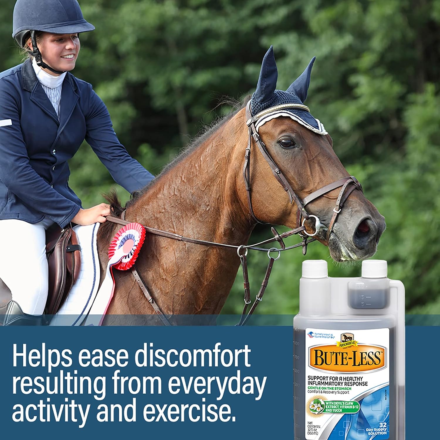 Absorbine Bute-Less Horse Comfort Supplement - Long-Term Recovery Solution with Devil's Claw & Vitamin B-12 - 32oz Size