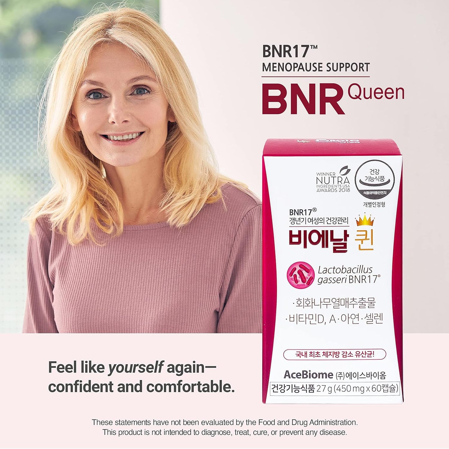 AceBiome Bnr Queen Menopausal Support Probiotic for Women - 10 Billion CFU, Lactobacillus gasseri BNR17 - 120 Capsules