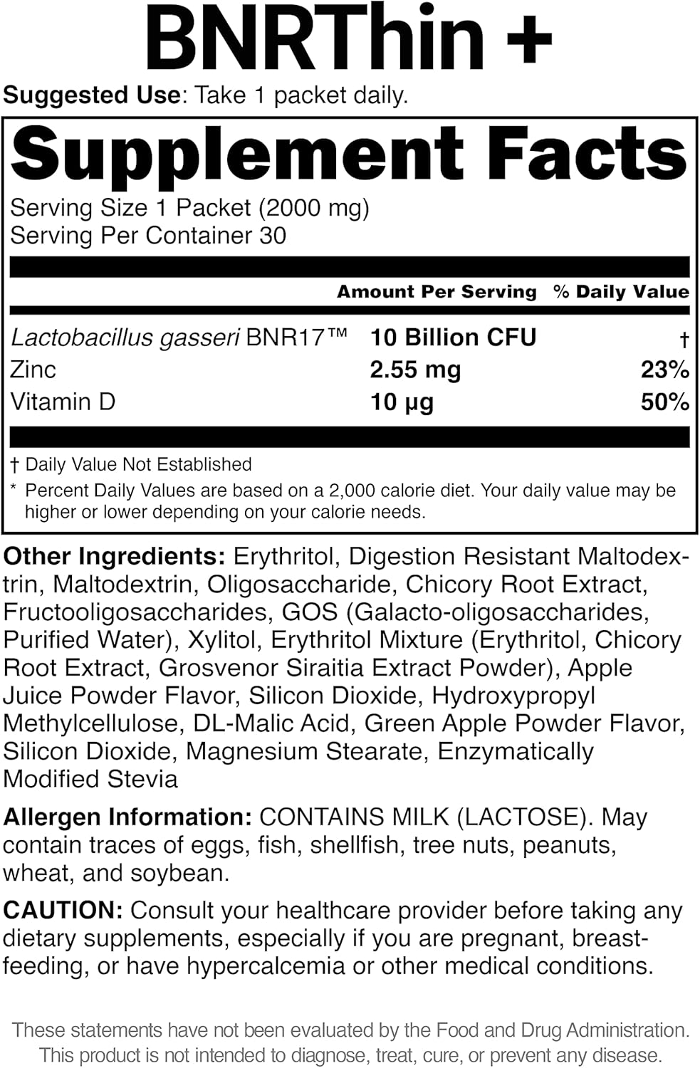 AceBiome BNRThin Plus Probiotic Powder for Weight Management - 10 Billion CFU, Lactobacillus Gasseri BNR17, Digestive Health - 90 Packets