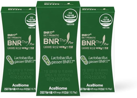 AceBiome BNRThin Pro Supplement - 30 Capsules x 3 Packs, Lactobacillus Gasseri BNR17, 10 Billion CFU for Digestive Health