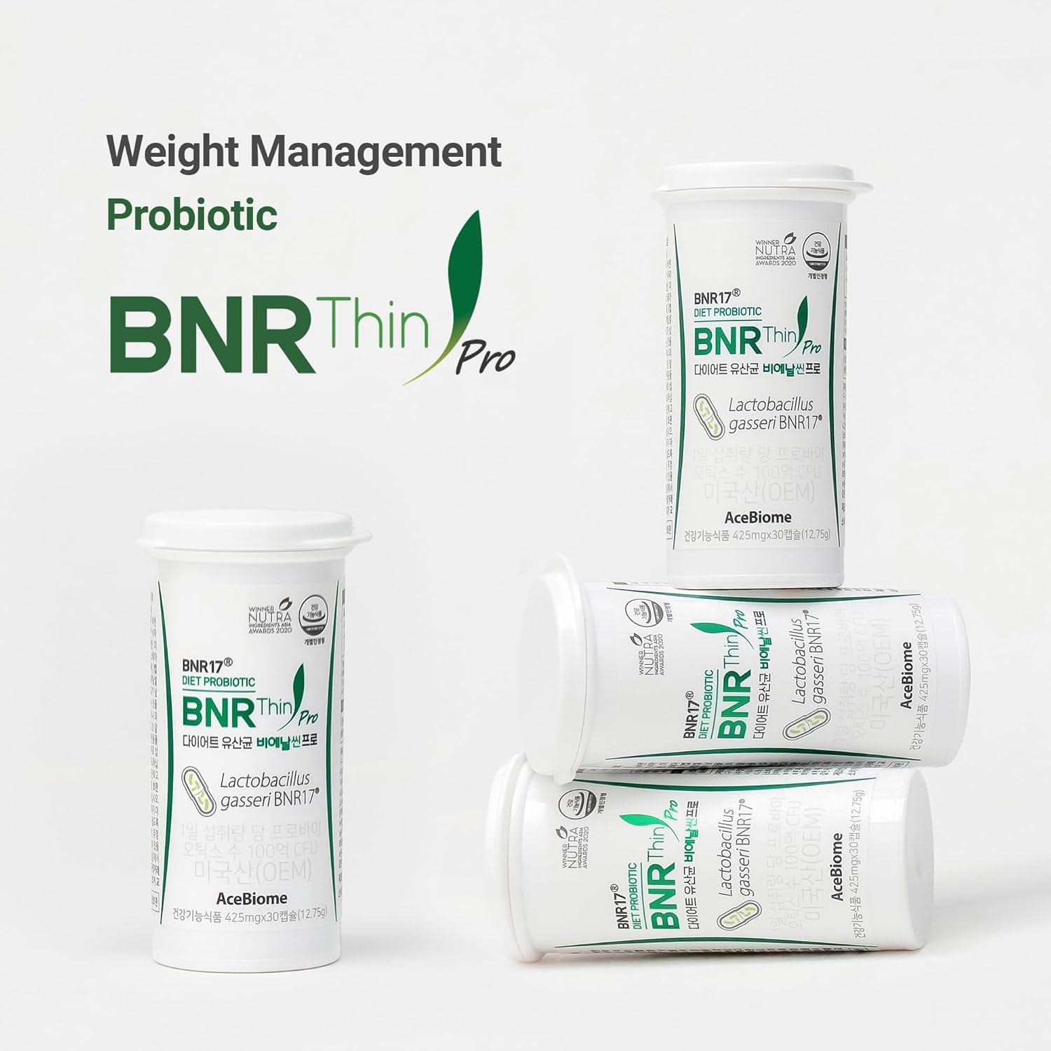 AceBiome BNRThin Pro Supplement - 30 Capsules x 3 Packs, Lactobacillus Gasseri BNR17, 10 Billion CFU for Digestive Health
