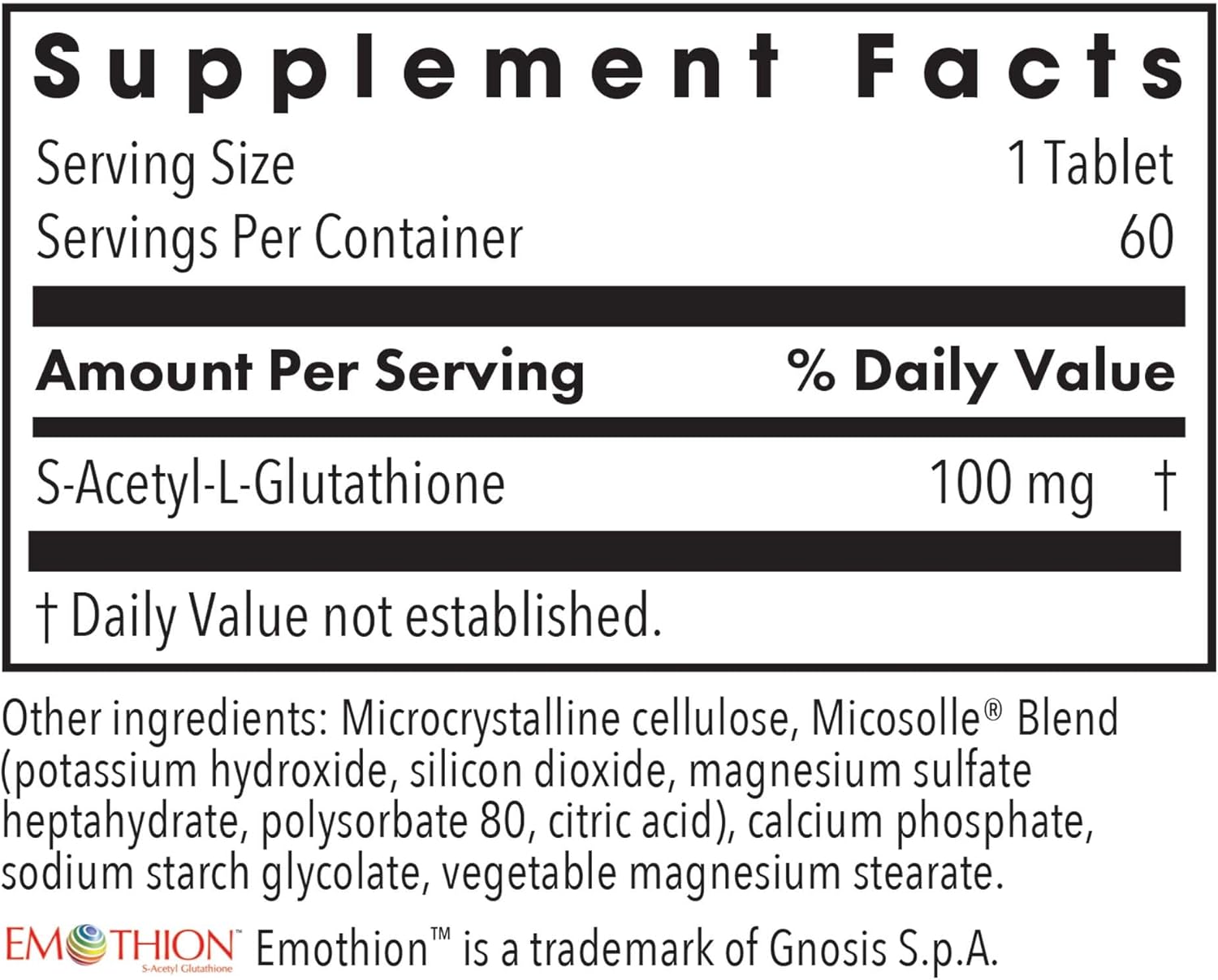 Acetyl-Glutathione 100mg Supplement for Immune Support - Hypoallergenic, Well-Absorbed Oral Glutathione Tablets - 60 Count
