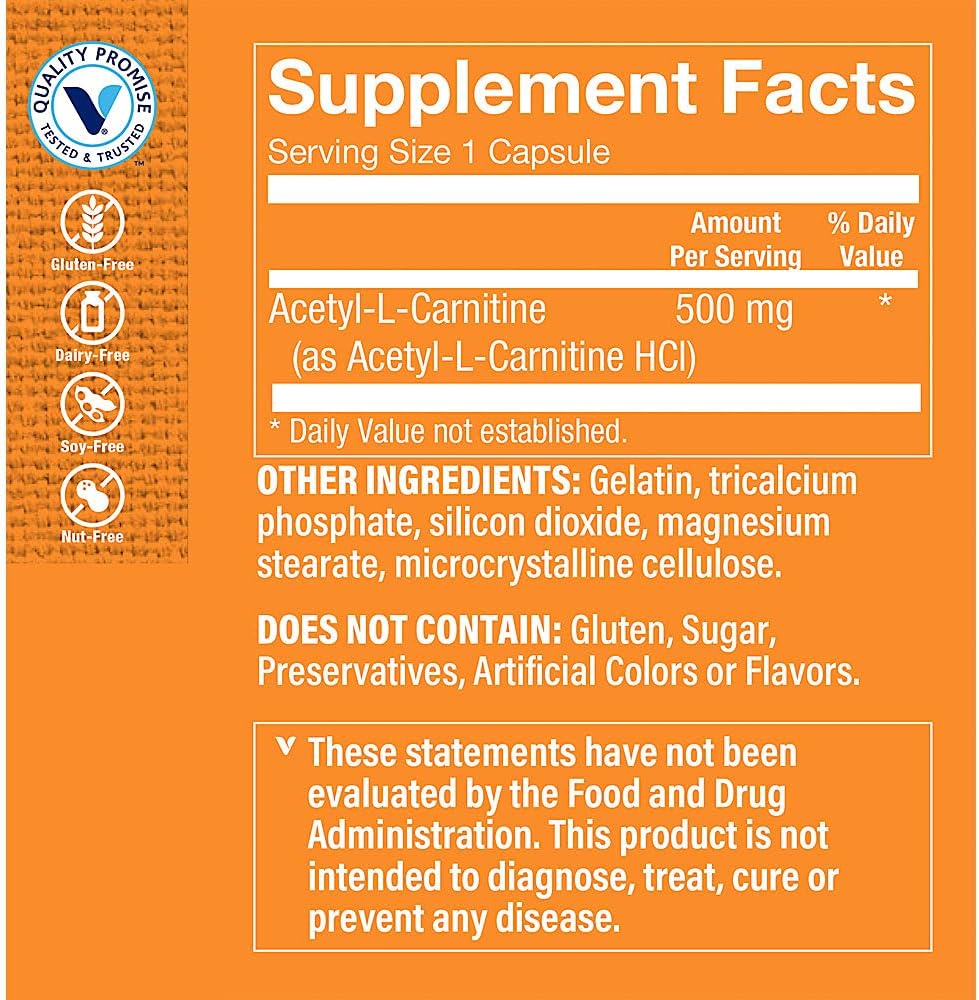 Acetyl-L-Carnitine 500mg Capsules - Enhances Brain Health, Memory, & Energy - Pure Carnipure™ L-Carnitine Supplement (240 Count)