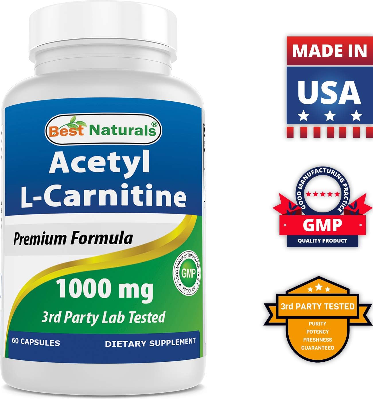 Acetyl L-Carnitine & L-Lysine Tablets - 1000 mg & 500 mg, 250 Count - Best Naturals