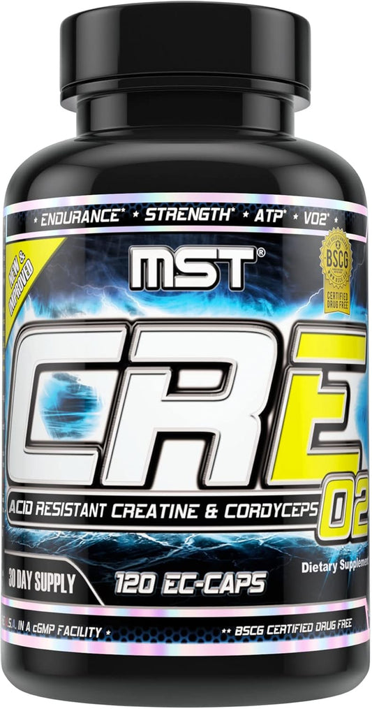 Acid Resistant Creatine Supplement with Cordyceps and Rhodiola - BSCG Certified - 120 Capsules