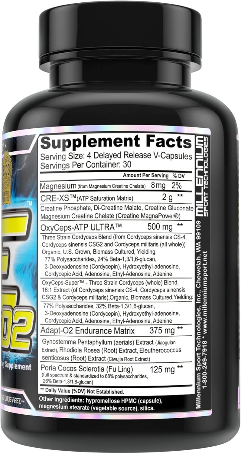 Acid Resistant Creatine Supplement with Cordyceps and Rhodiola - BSCG Certified - 120 Capsules