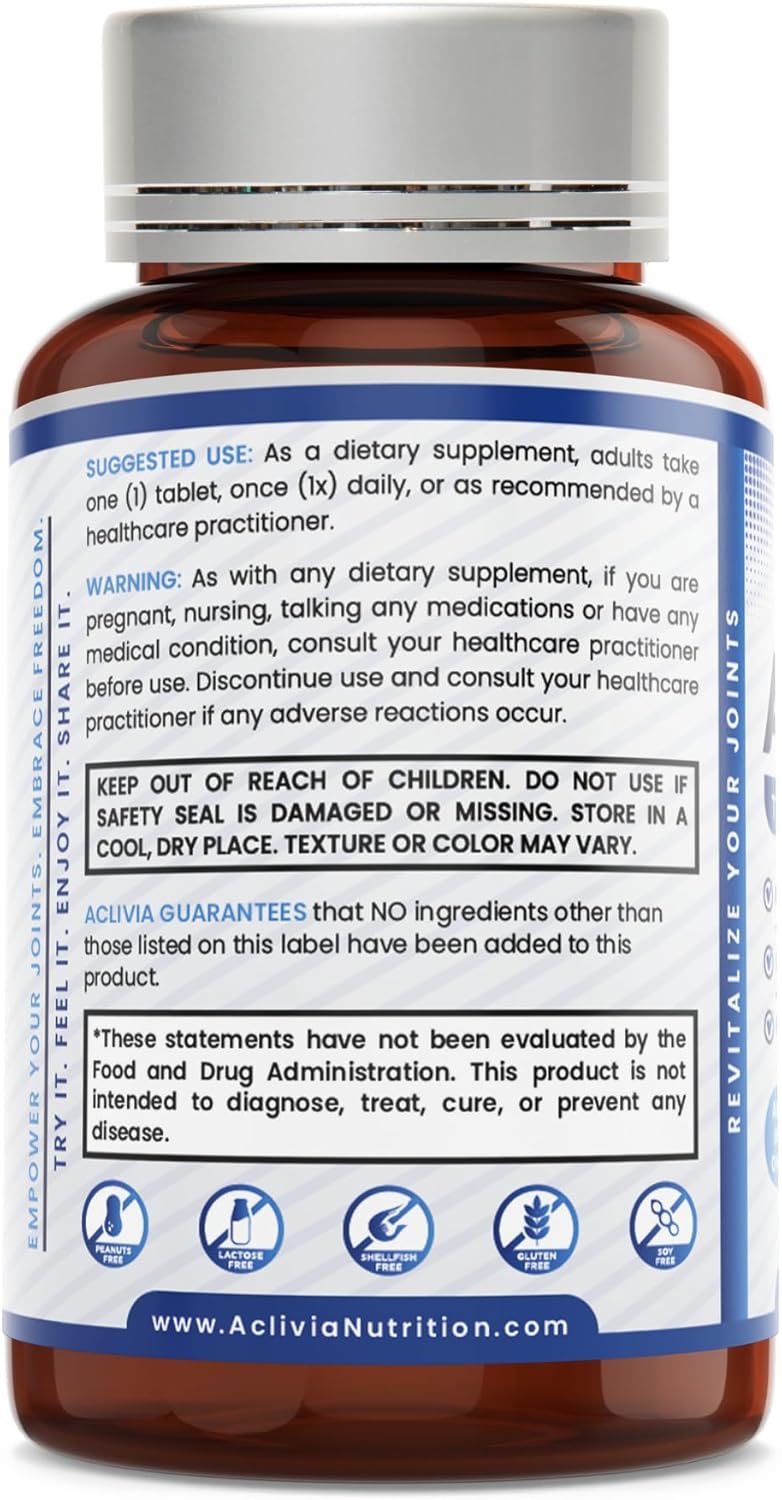 Aclivia AcliMove Joint Support Supplement with Hyaluronic Acid & Collagen for Mobility & Flexibility - Non-GMO, Gluten-Free - 30 Tablets