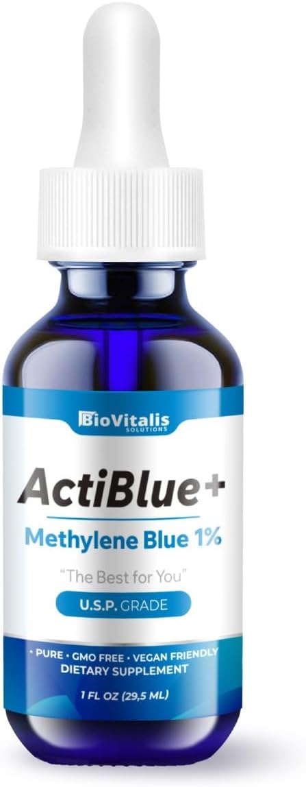Actiblue+ Methylene Blue 1% Pharmaceutical Grade ISO Certified - Third Party Lab Tested - 99.9% Purity - No Formaldehyde, Alcohol, Gluten, or GMO - 1 Fl. Oz
