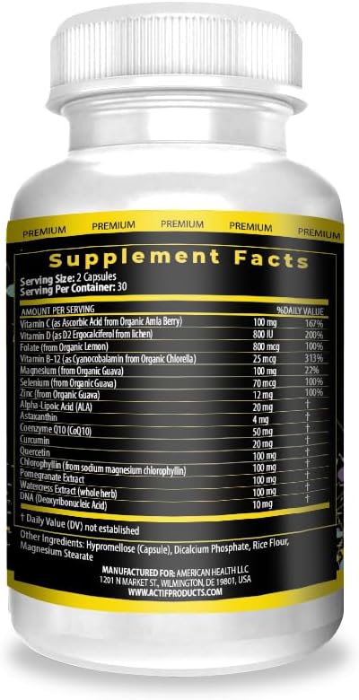 ACTIF DNA Mega Support Supplement - 15+ Advanced Factors, Non-GMO, Fast-Acting, 60 Count, Made in USA
