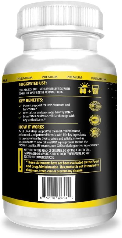 ACTIF DNA Mega Support Supplement - 15+ Advanced Factors, Non-GMO, Fast-Acting, 60 Count, Made in USA