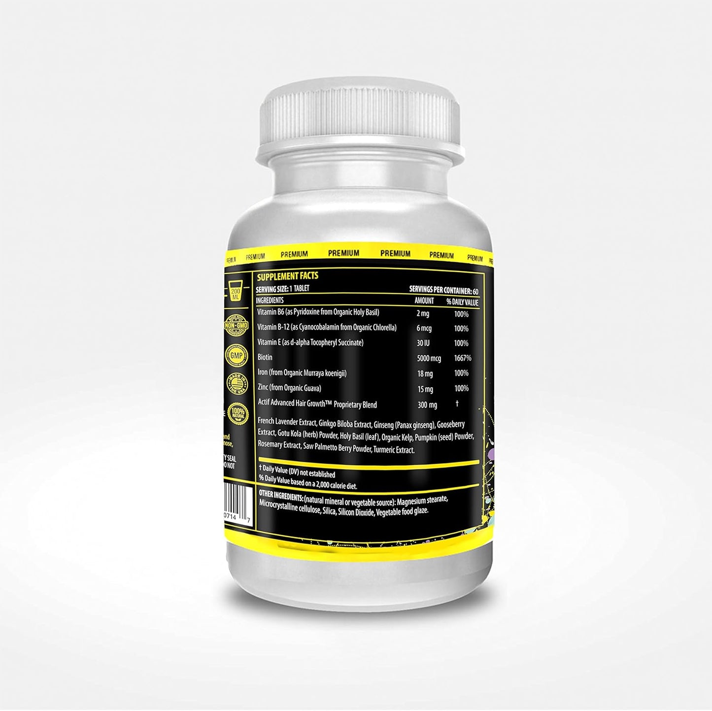 ACTIF Hair Growth for Men Mega Support 10+ - Non-GMO Formula to Stop 99% Hair Loss - 60 Count - Made in USA