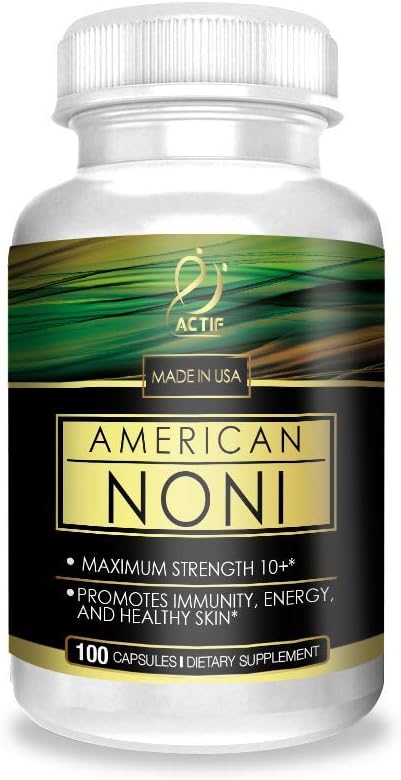Actif Organic Noni Capsules - Maximum Strength Hawaiian Noni Supplement, Non-GMO, USA-Made, 100 Capsules