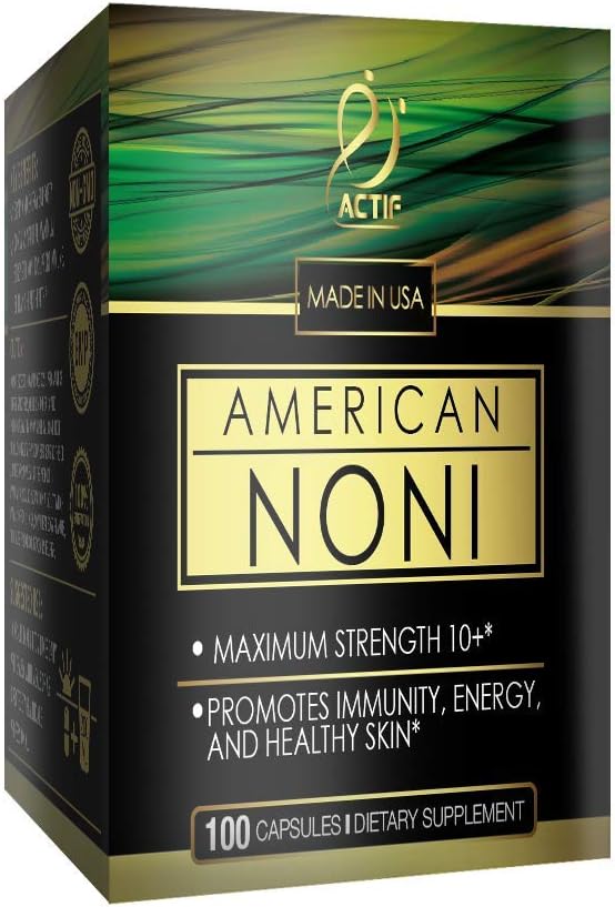 Actif Organic Noni Capsules - Maximum Strength Hawaiian Noni Supplement, Non-GMO, USA-Made, 100 Capsules