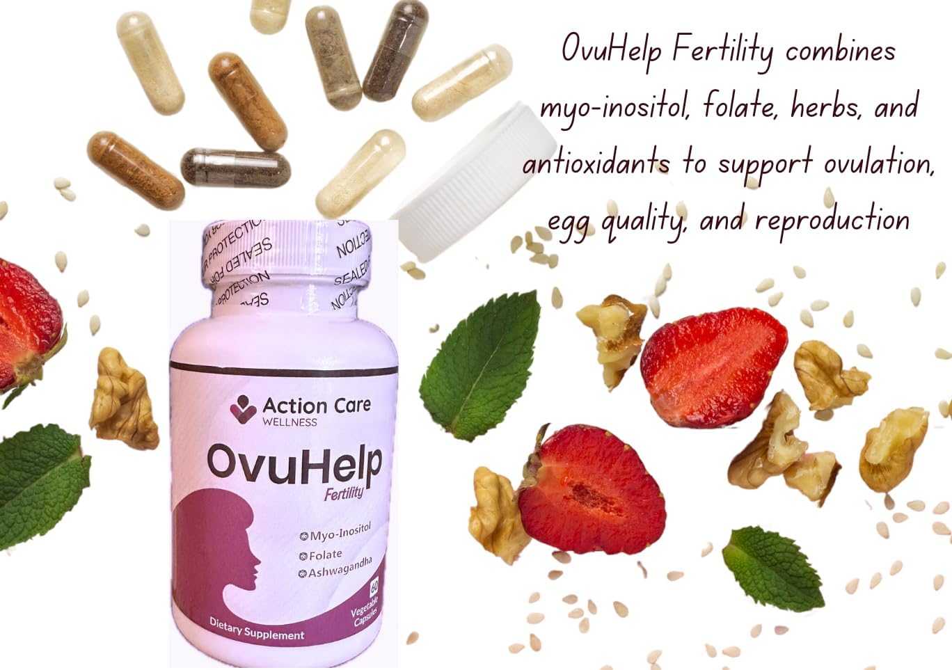Action Care Wellness OvuHelp Fertility Supplement for Women - Herbal Formula with Essential Nutrients for Reproductive Health - 60 Capsules