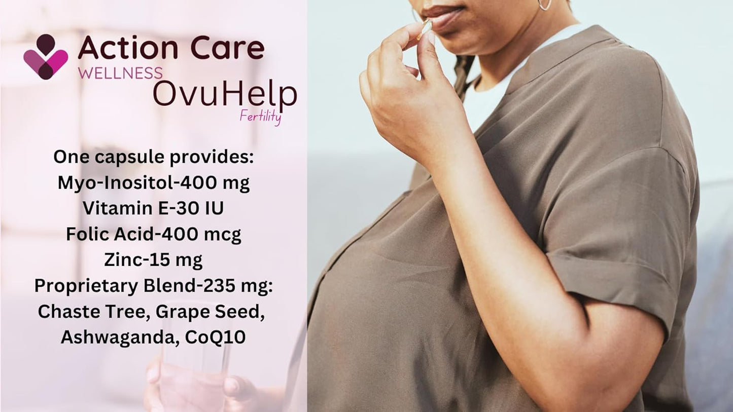 Action Care Wellness OvuHelp Fertility Supplement for Women - Herbal Formula with Essential Nutrients for Reproductive Health - 60 Capsules