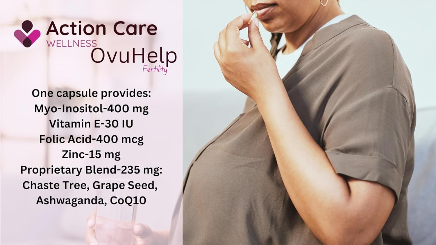 Action Care Wellness OvuHelp Fertility Supplement for Women - Herbal Formula with Essential Nutrients for Reproductive Health - 60 Capsules
