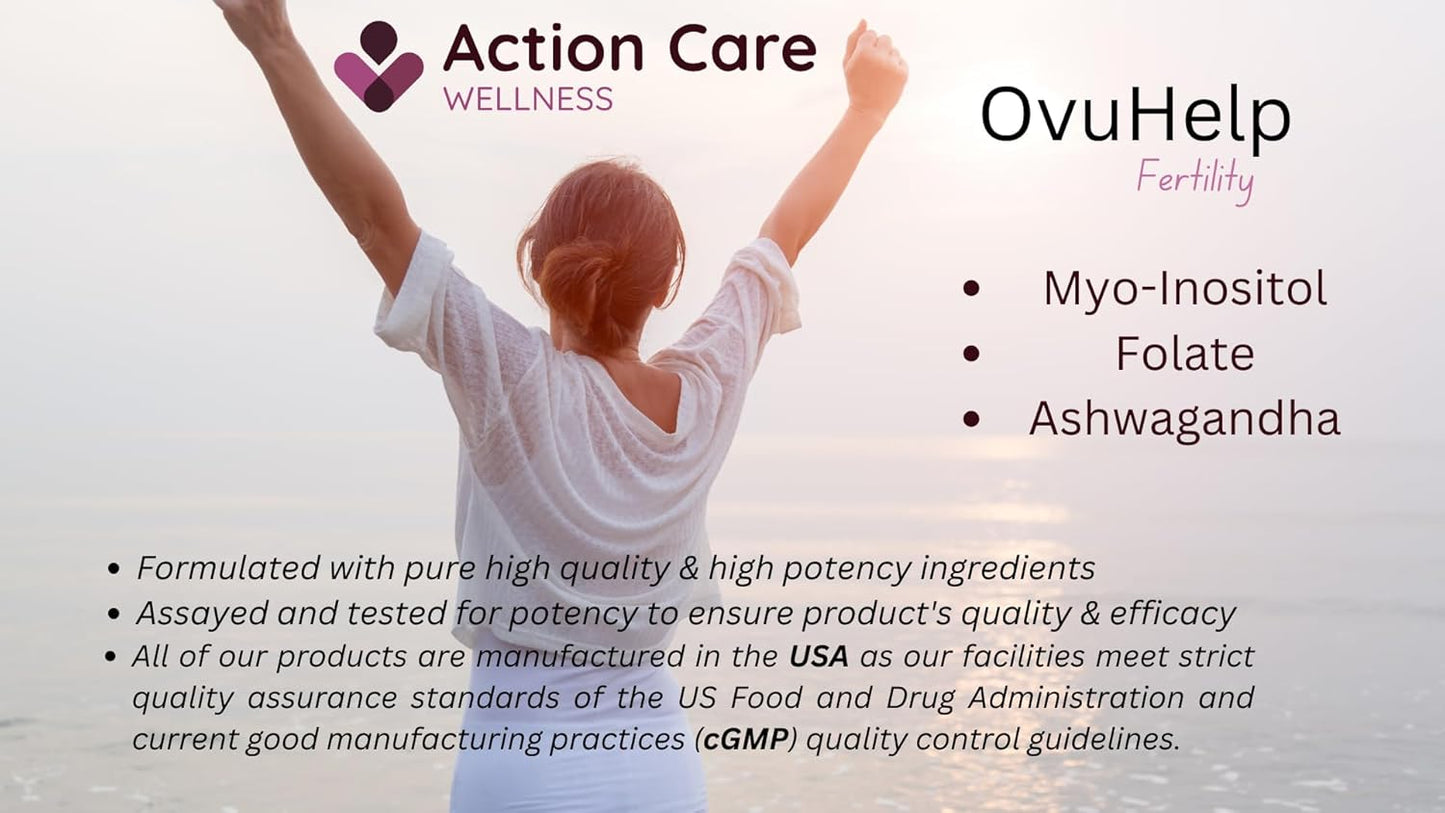 Action Care Wellness OvuHelp Fertility Supplement for Women - Herbal Formula with Essential Nutrients for Reproductive Health - 60 Capsules