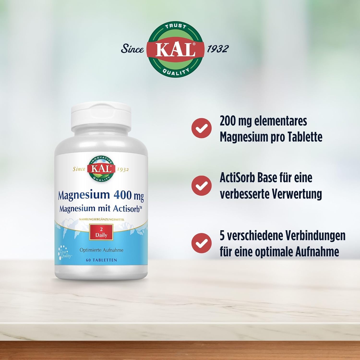 Actisorb KAL 400 Mg Magnesium Tablets - 60 Count Bottle