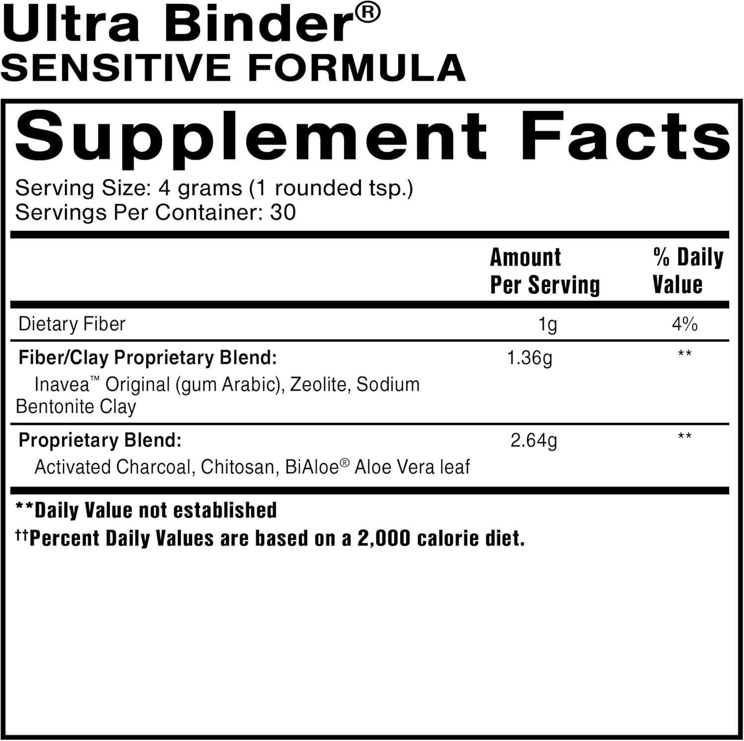 Activated Charcoal & Bentonite Clay Gut Health Supplement - Quicksilver Scientific Ultra Binder Sensitive Formula for Cleansing Support (120g)