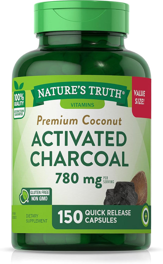 Activated Charcoal Capsules 780 mg - 150 Pills Value Size - Non-GMO & Gluten Free Formula by Nature's Truth