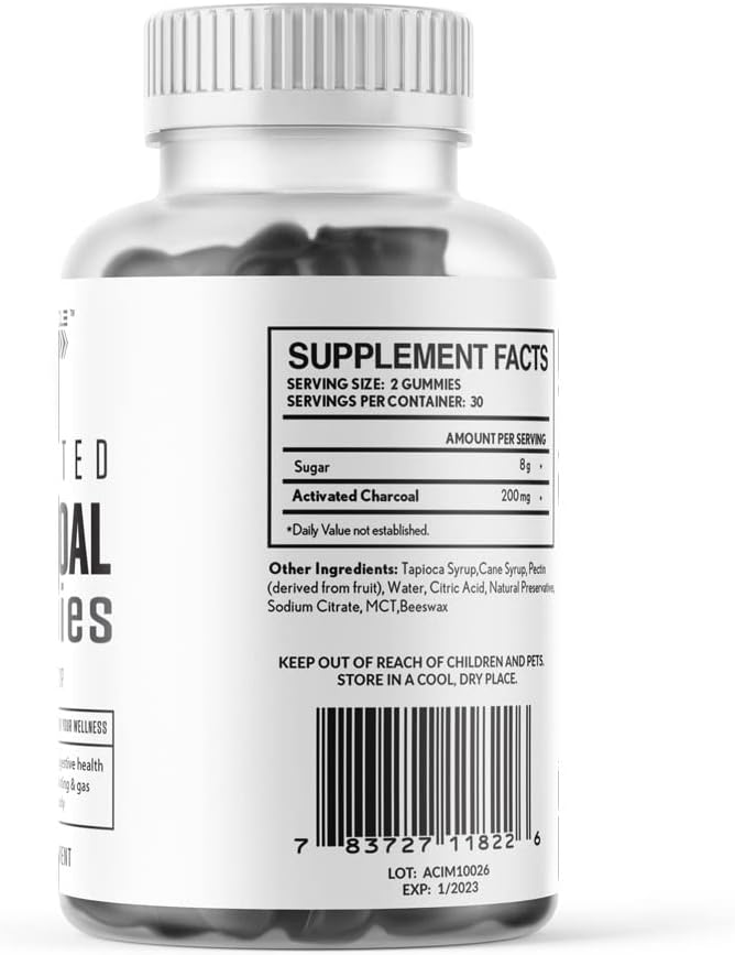 Activated Charcoal Gummies for Muscle Support | Natural Detox | Relieves Gas & Bloating | Vegan | 60 Gummies