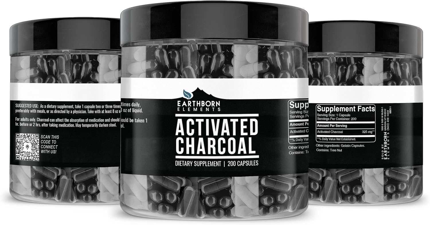 Activated Charcoal & Magnesium Citrate Capsule Bundle - 200 Caps, Pure & Undiluted, No Additives by Earthborn Elements